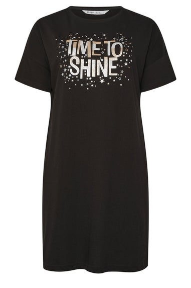 Yours Curve Black 'Time To Shine' Sleep Tee Nightdress