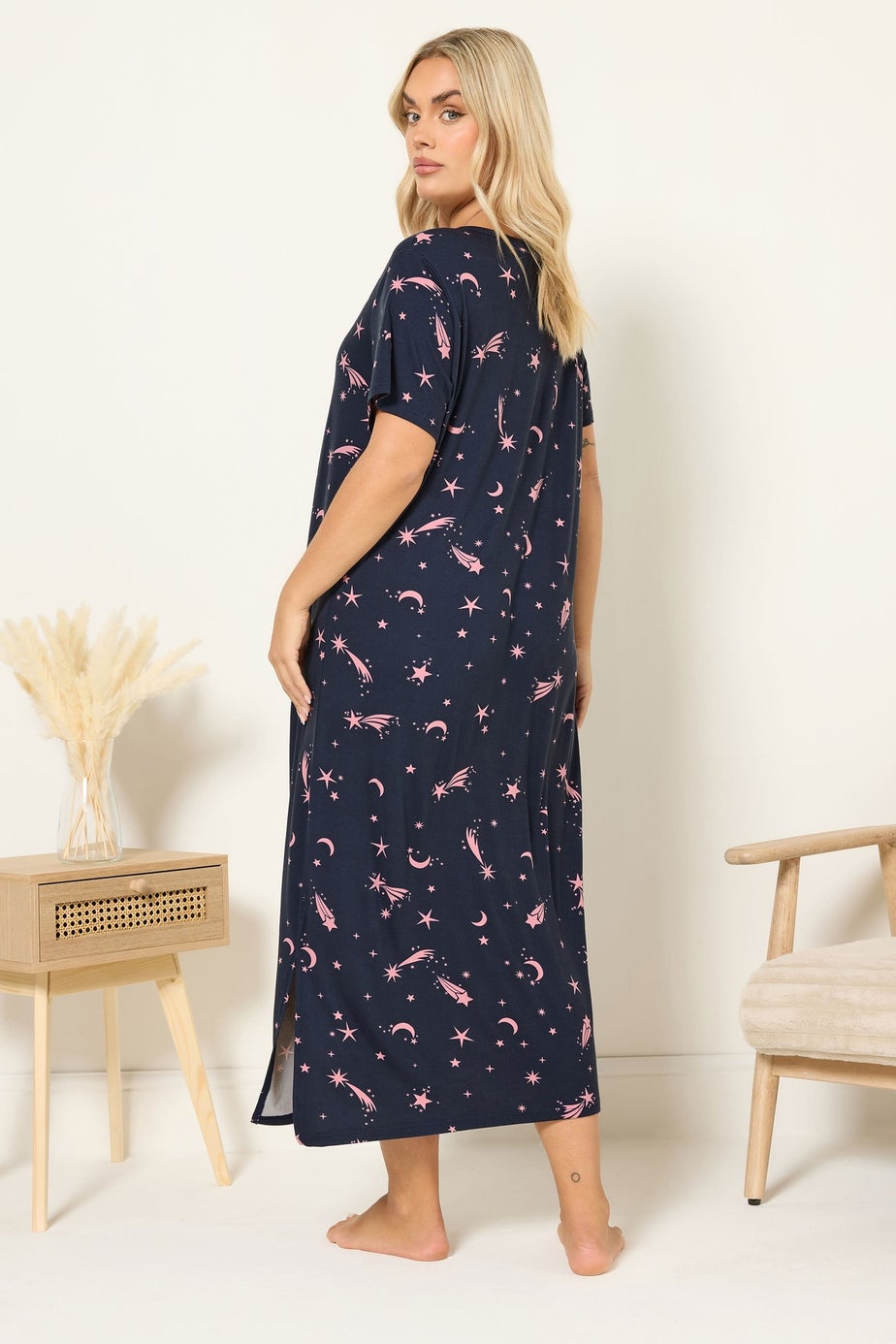 Yours Curve Navy Blue Star Soft Touch Placket Nightdress