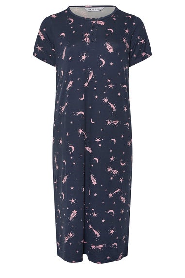 Yours Curve Navy Blue Star Soft Touch Placket Nightdress