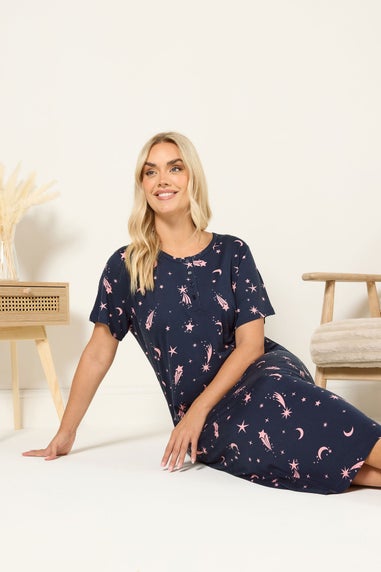 Yours Curve Navy Blue Star Soft Touch Placket Nightdress
