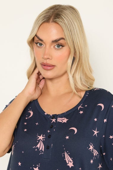Yours Curve Navy Blue Star Soft Touch Placket Nightdress