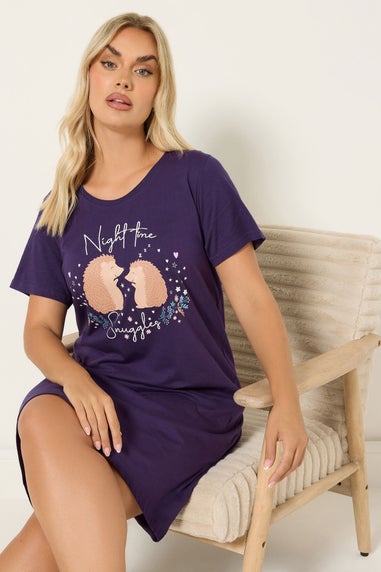 Yours Curve Purple 'Nighttime Snuggles' Hedgehog Nightdress