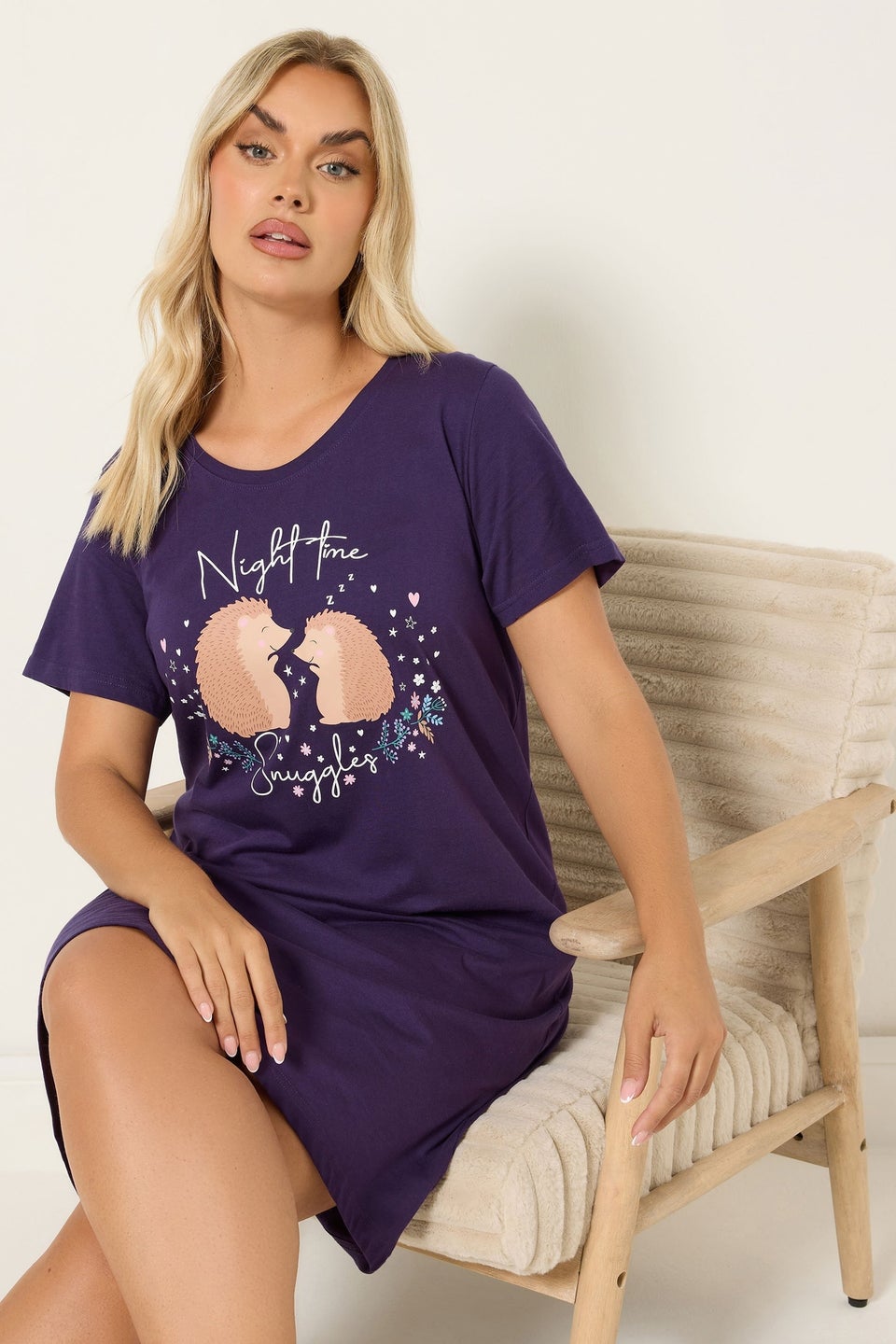 Yours Curve Purple 'Nighttime Snuggles' Hedgehog Nightdress
