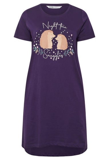 Yours Curve Purple 'Nighttime Snuggles' Hedgehog Nightdress