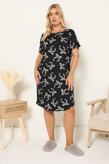Yours Curve Black Leopard Bow Soft Touch Nightdress