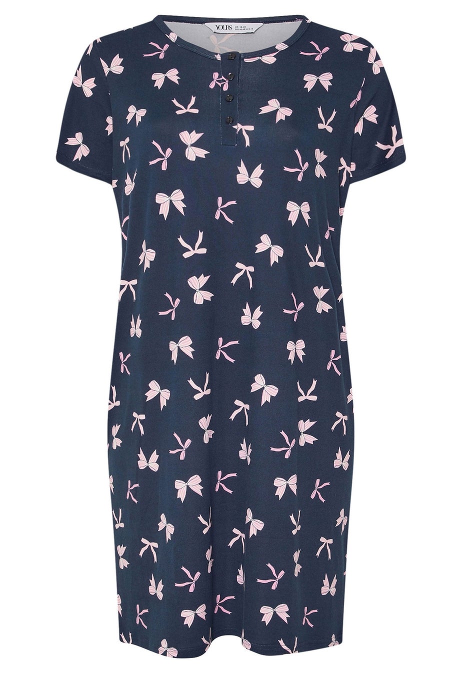 Yours Curve Navy Blue Bow Soft Touch Placket Nightdress