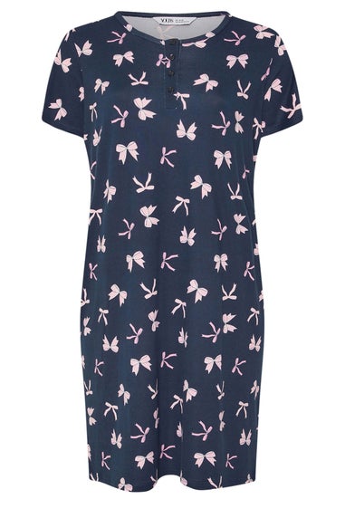 Yours Curve Navy Blue Bow Soft Touch Placket Nightdress