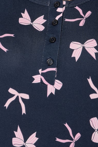 Yours Curve Navy Blue Bow Soft Touch Placket Nightdress