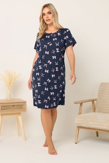 Yours Curve Navy Blue Bow Soft Touch Placket Nightdress