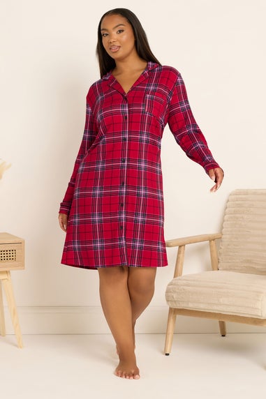 Yours Curve Red Check Button Through Soft Touch Nightdress