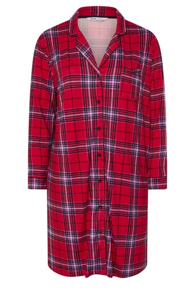 Yours Curve Red Check Button Through Soft Touch Nightdress