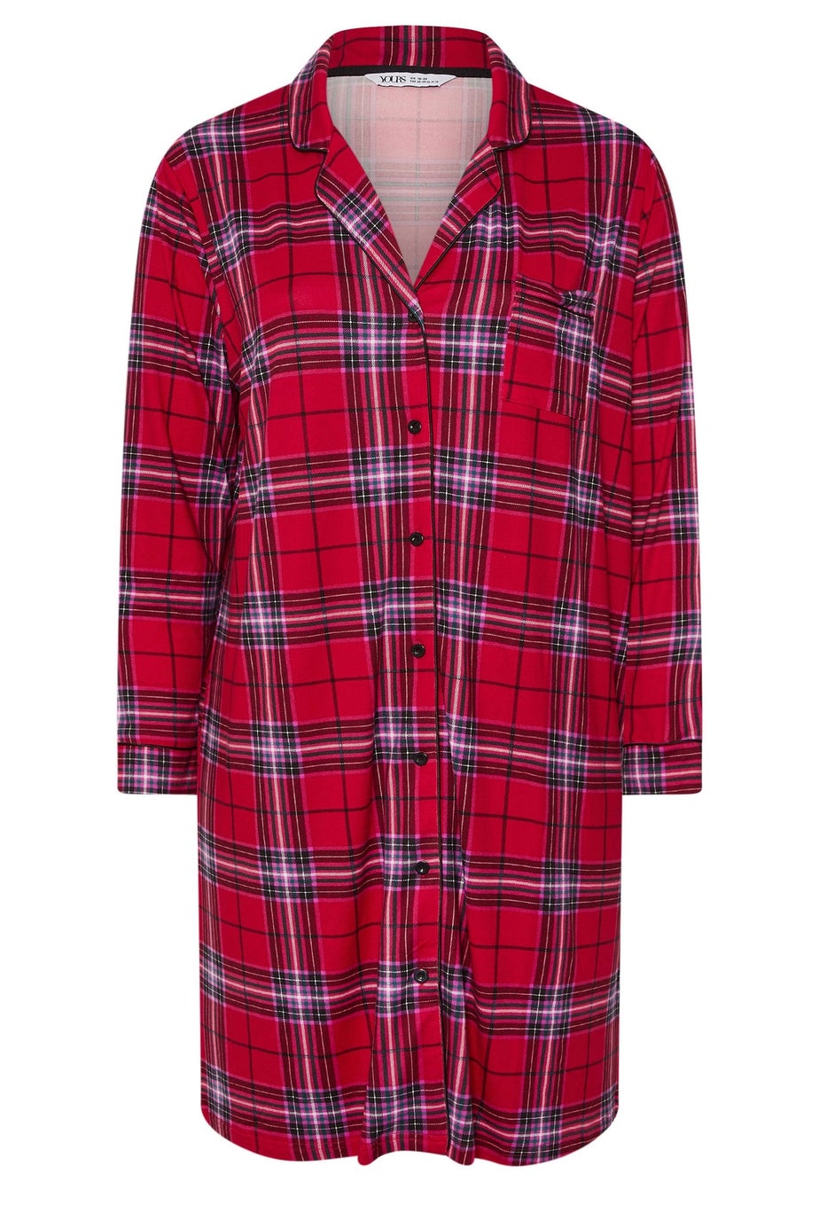 Yours Curve Red Check Button Through Soft Touch Nightdress