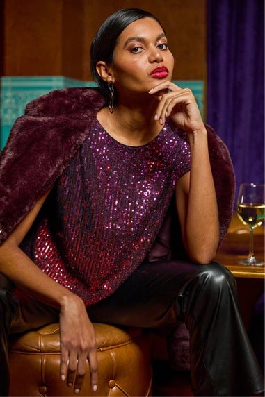 Roman Cerise Ombre Sequin Tunic Top