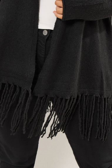 Yours Curve Black Fringe Hem Cardigan
