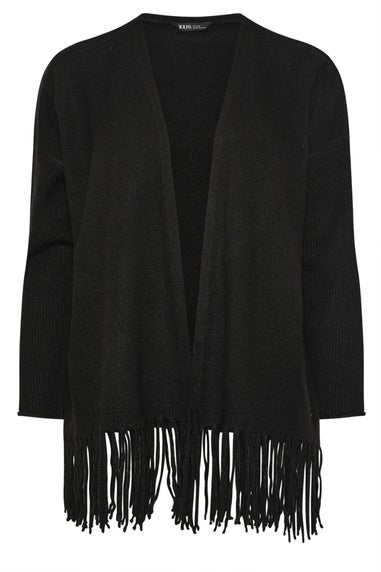 Yours Curve Black Fringe Hem Cardigan