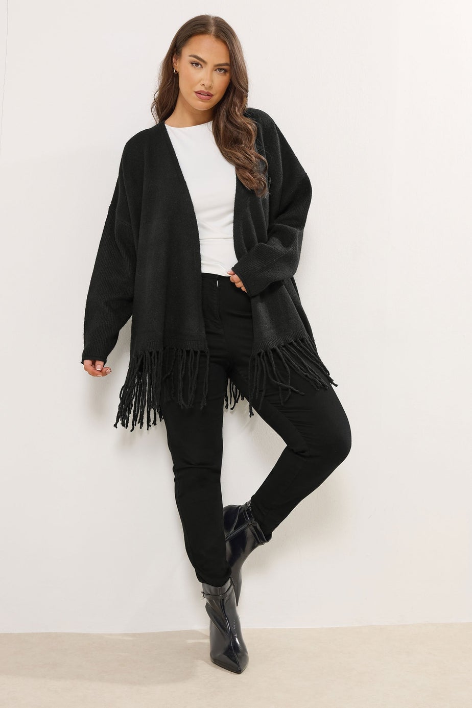 Yours Curve Black Fringe Hem Cardigan