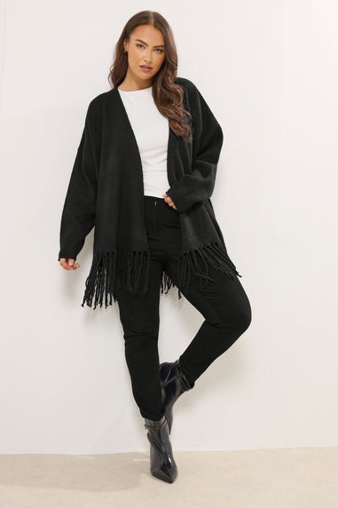 Yours Curve Black Fringe Hem Cardigan