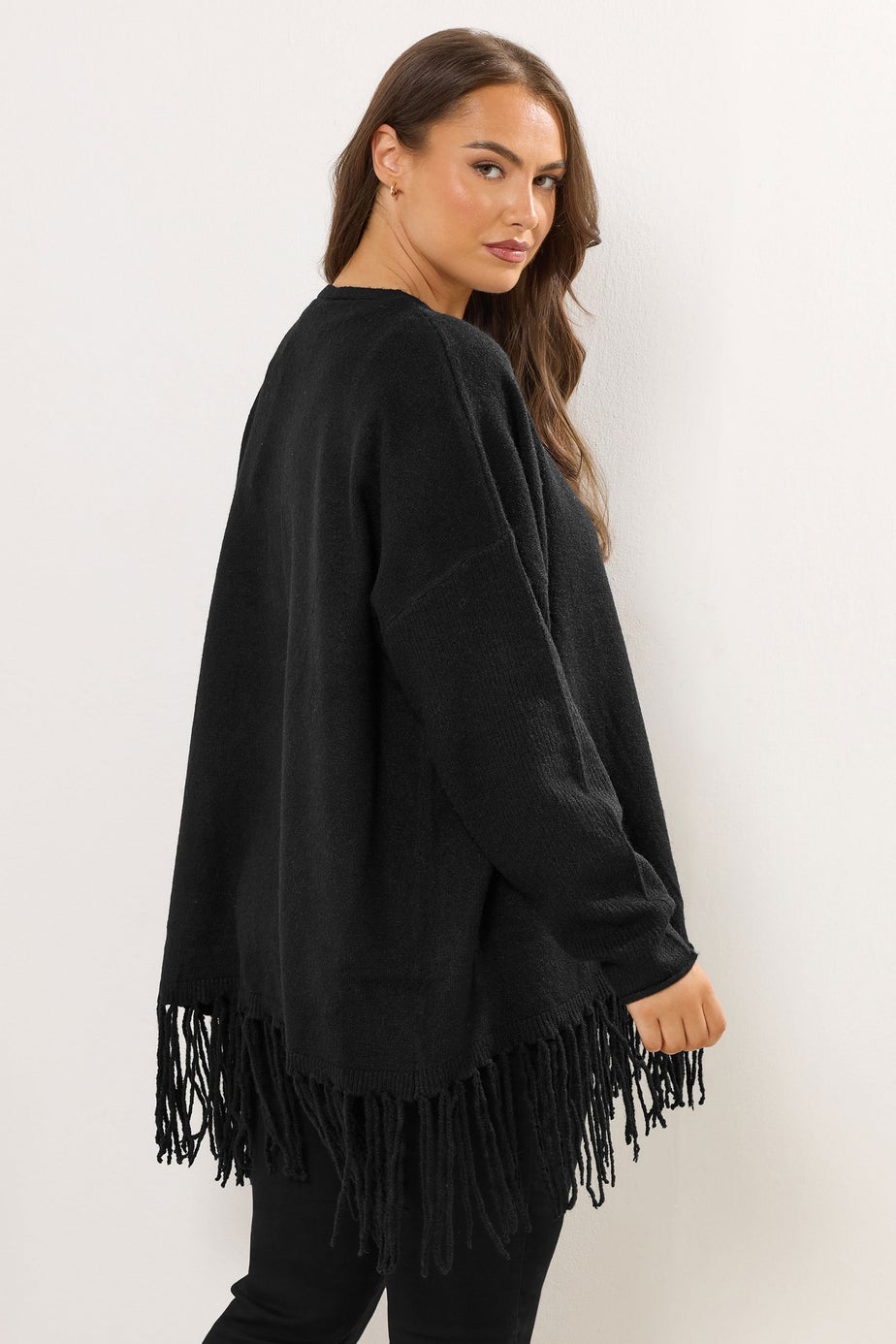Yours Curve Black Fringe Hem Cardigan