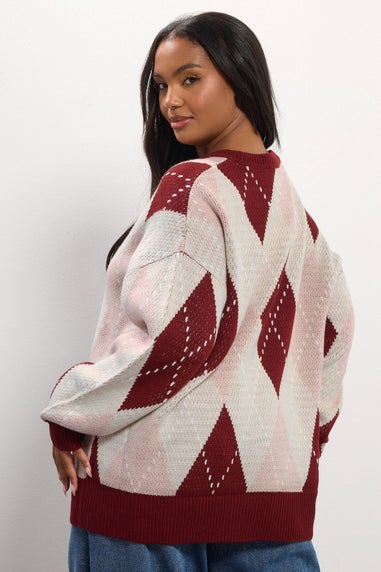 Yours Curve Red Argyle Knitted Jumper