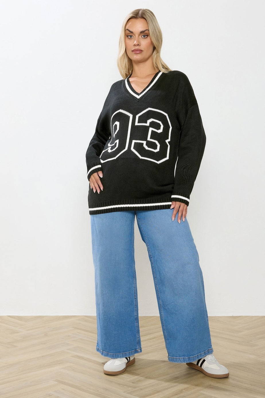 Yours Curve Black '93' Slogan Knitted Jumper