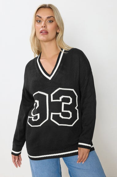 Yours Curve Black '93' Slogan Knitted Jumper