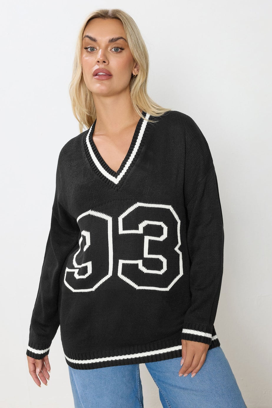 Yours Curve Black '93' Slogan Knitted Jumper