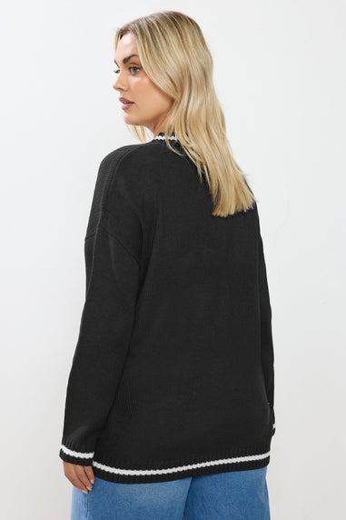 Yours Curve Black '93' Slogan Knitted Jumper