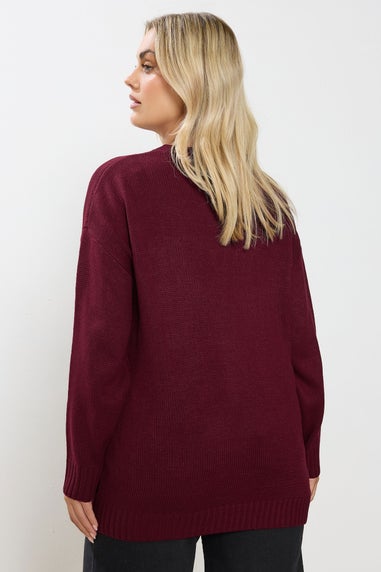 Yours Curve Burgundy Red '89' Slogan Knitted Jumper
