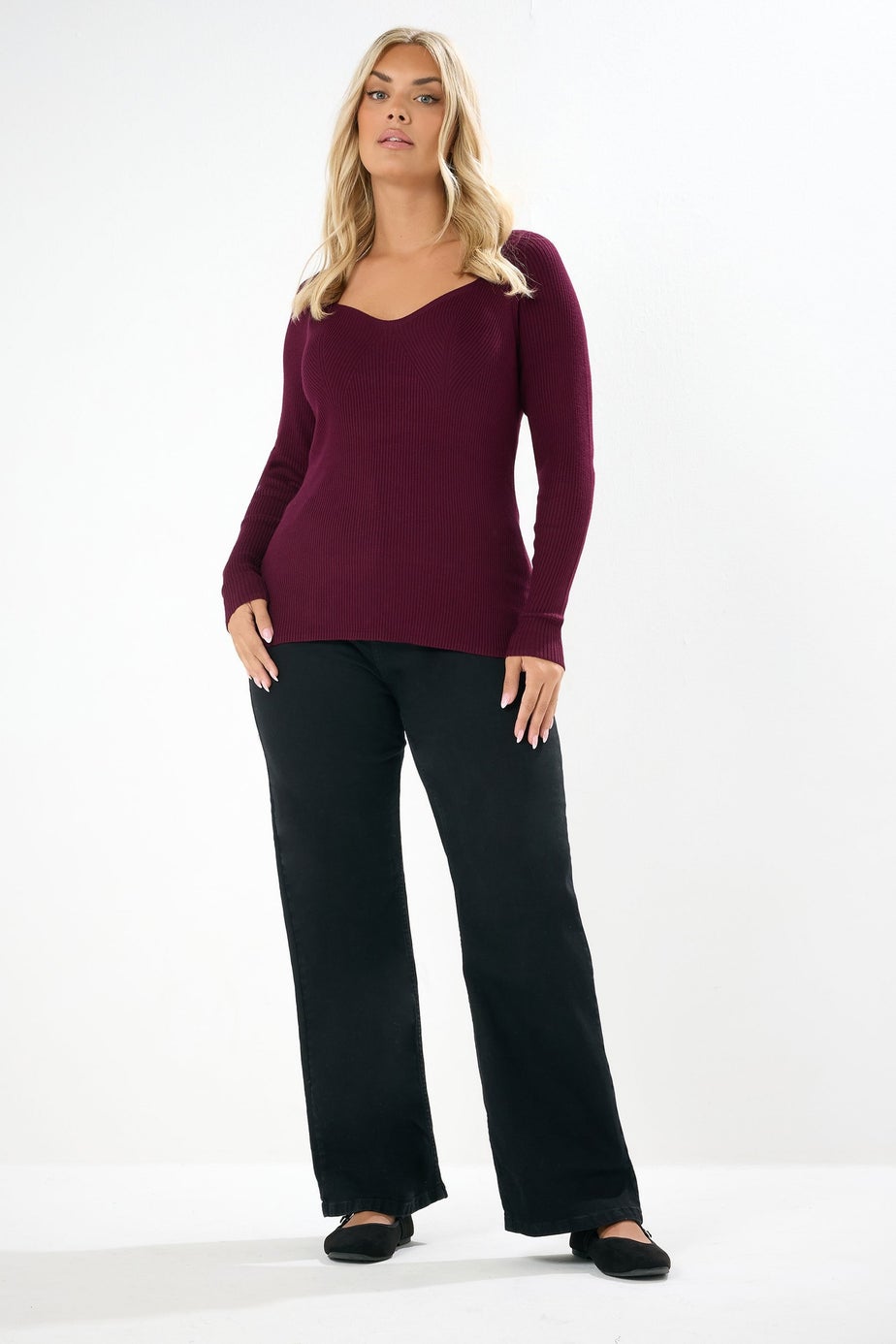 Yours Curve Burgundy Red Sweetheart Neck Jumper