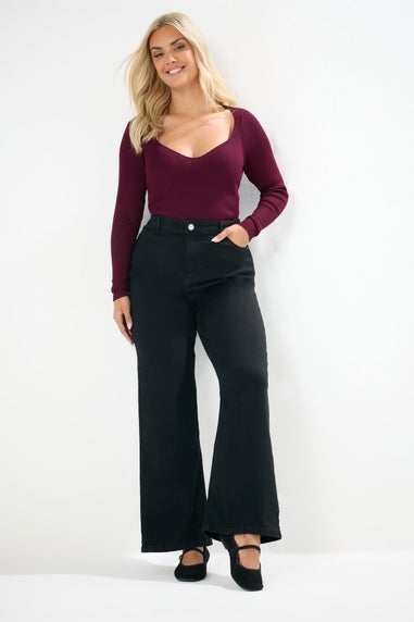 Yours Curve Burgundy Red Sweetheart Neck Jumper