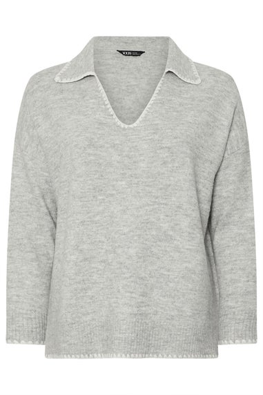 Yours Curve Grey Blanket Stitch Collared Jumper