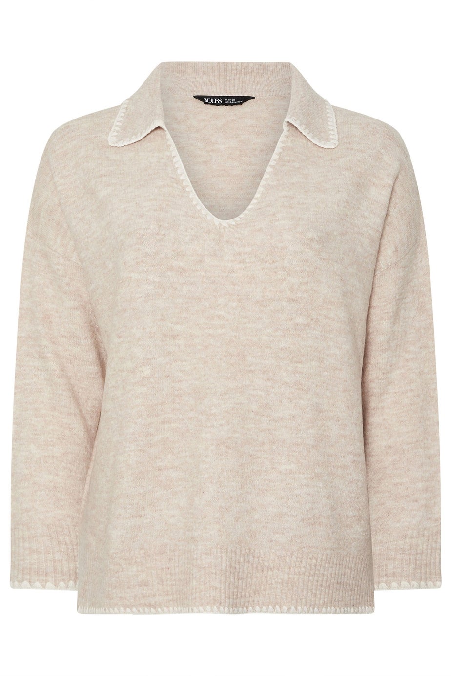 Yours Curve Light Pink Blanket Stitch Collared Jumper