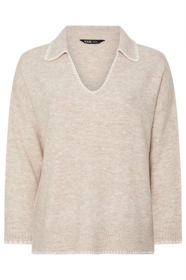 Yours Curve Light Pink Blanket Stitch Collared Jumper