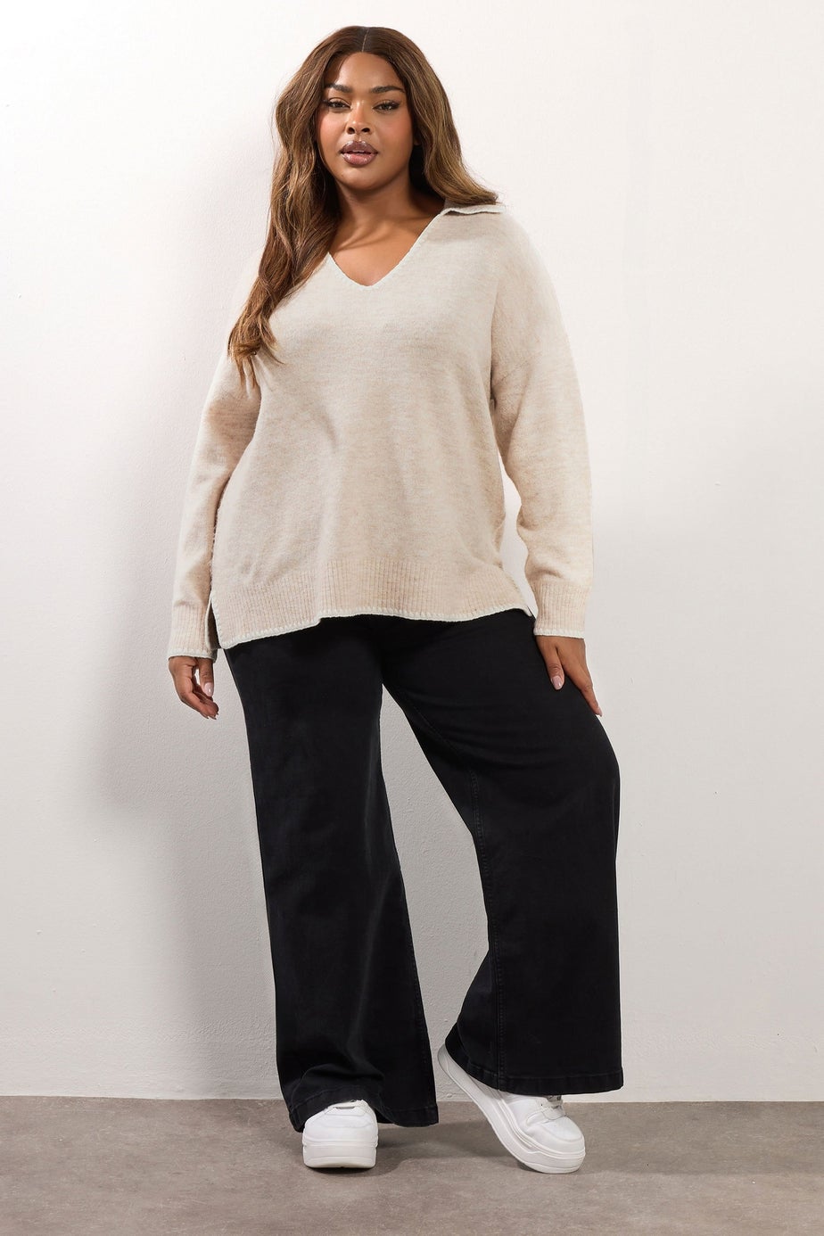 Yours Curve Light Pink Blanket Stitch Collared Jumper