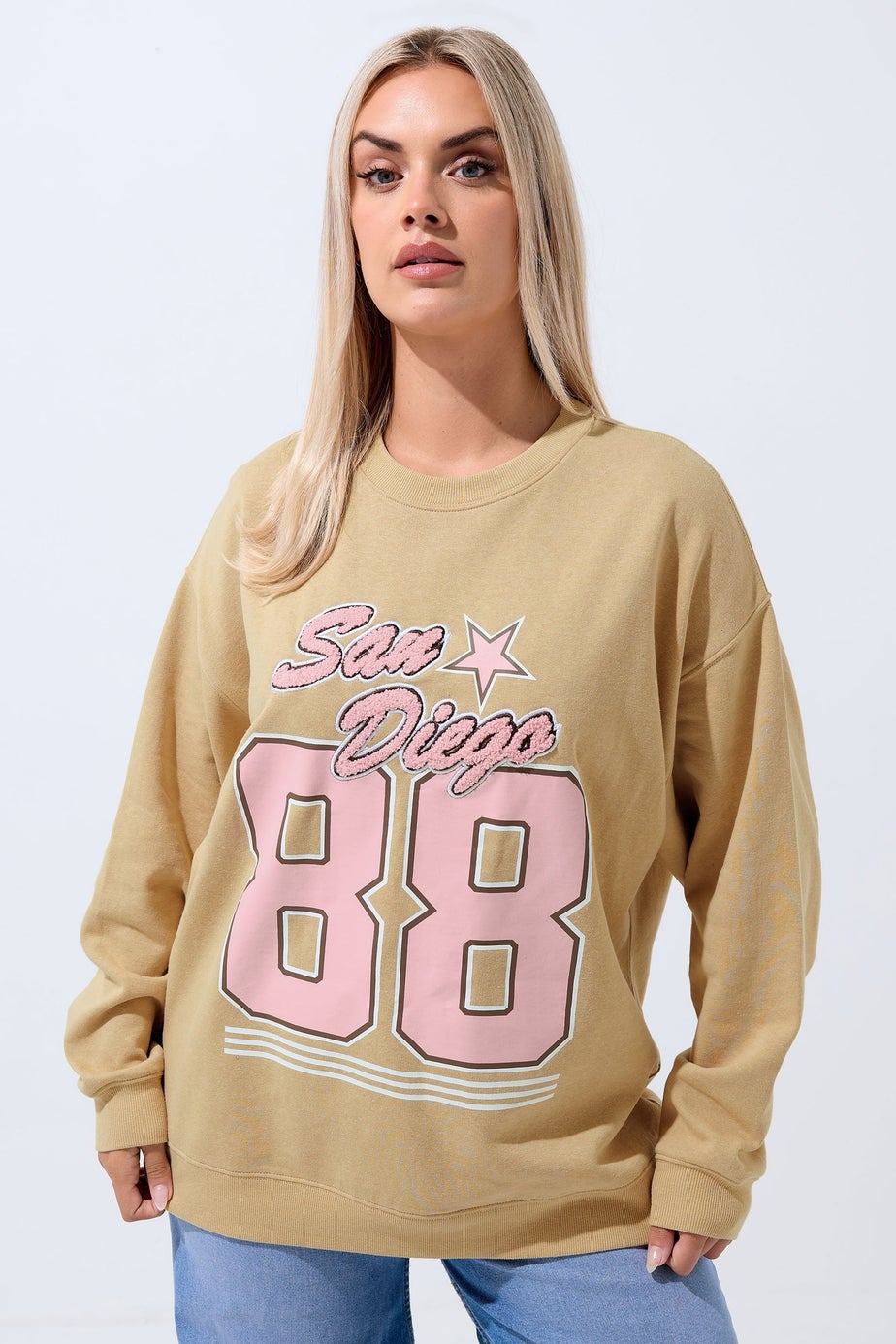 Yours Limited Curve Beige Brown 'San Diego 88' Sweatshirt