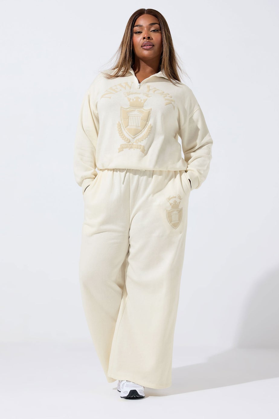 Yours Limited Curve Cream 'New York' Wide Leg Joggers