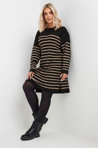 Yours Curve Black Striped Knitted Jumper Dress