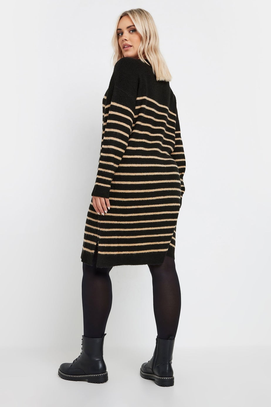 Yours Curve Black Striped Knitted Jumper Dress