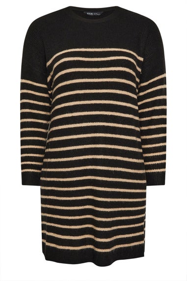 Yours Curve Black Striped Knitted Jumper Dress
