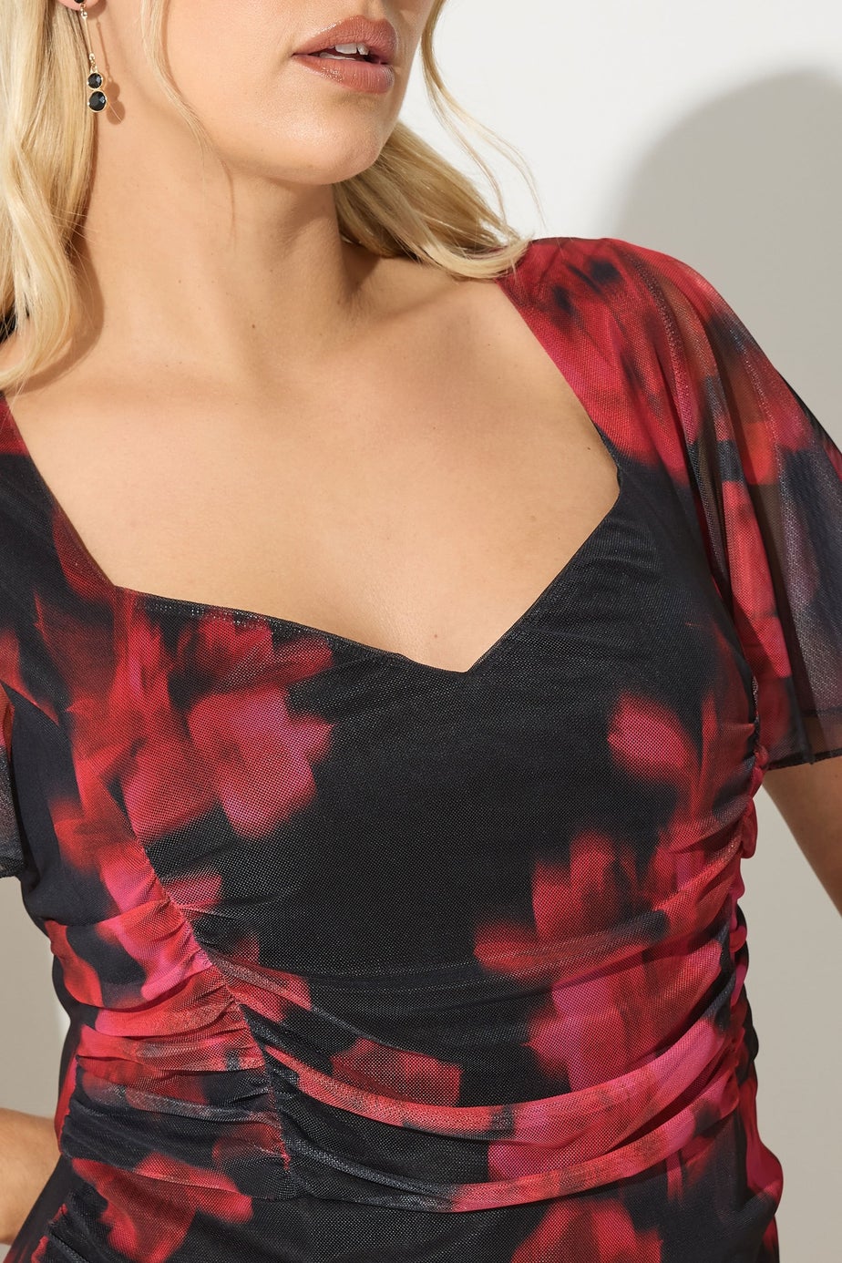 Yours London Curve Red Floral Gathered Midi Dress
