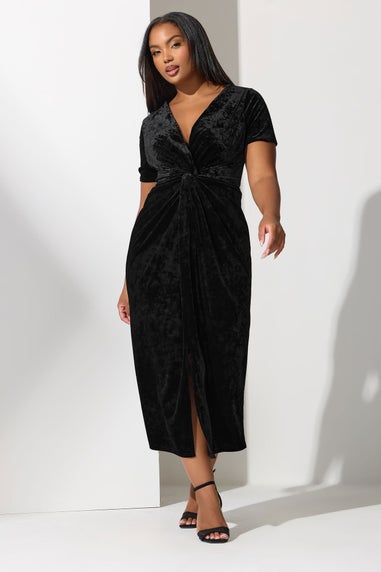 Yours London Curve Black Velvet Knot Maxi Dress