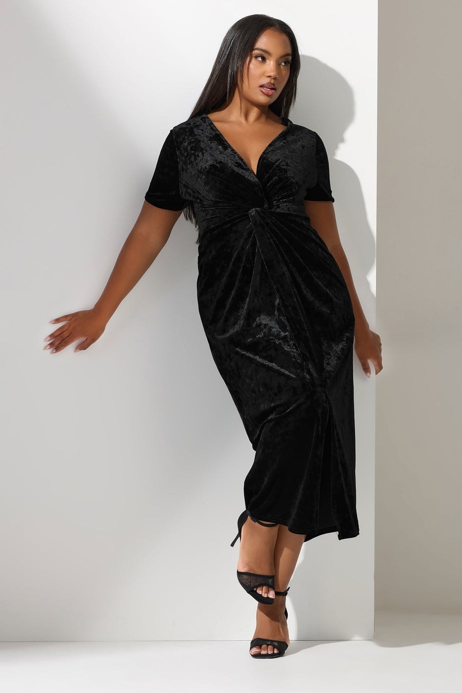 Yours London Curve Black Velvet Knot Maxi Dress