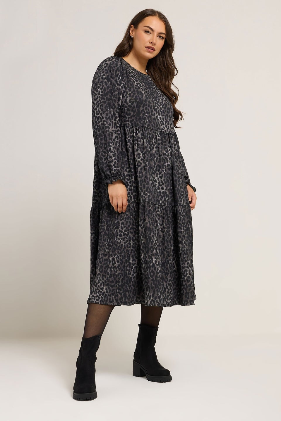 Yours Curve Grey Leopard Textured Maxi Dress