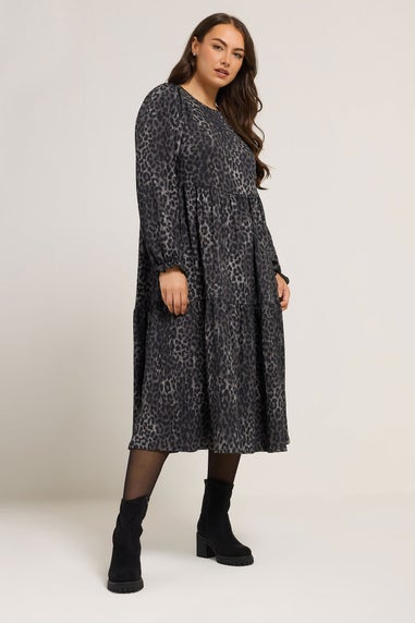 Yours Curve Grey Leopard Textured Maxi Dress