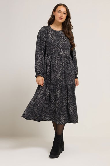 Yours Curve Grey Leopard Textured Maxi Dress