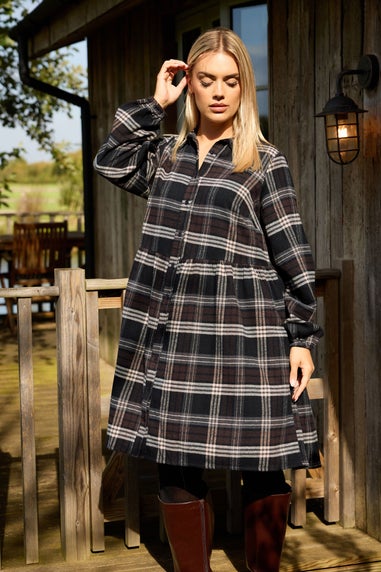 Yours Curve Chocolate Brown Check Shirt Dress