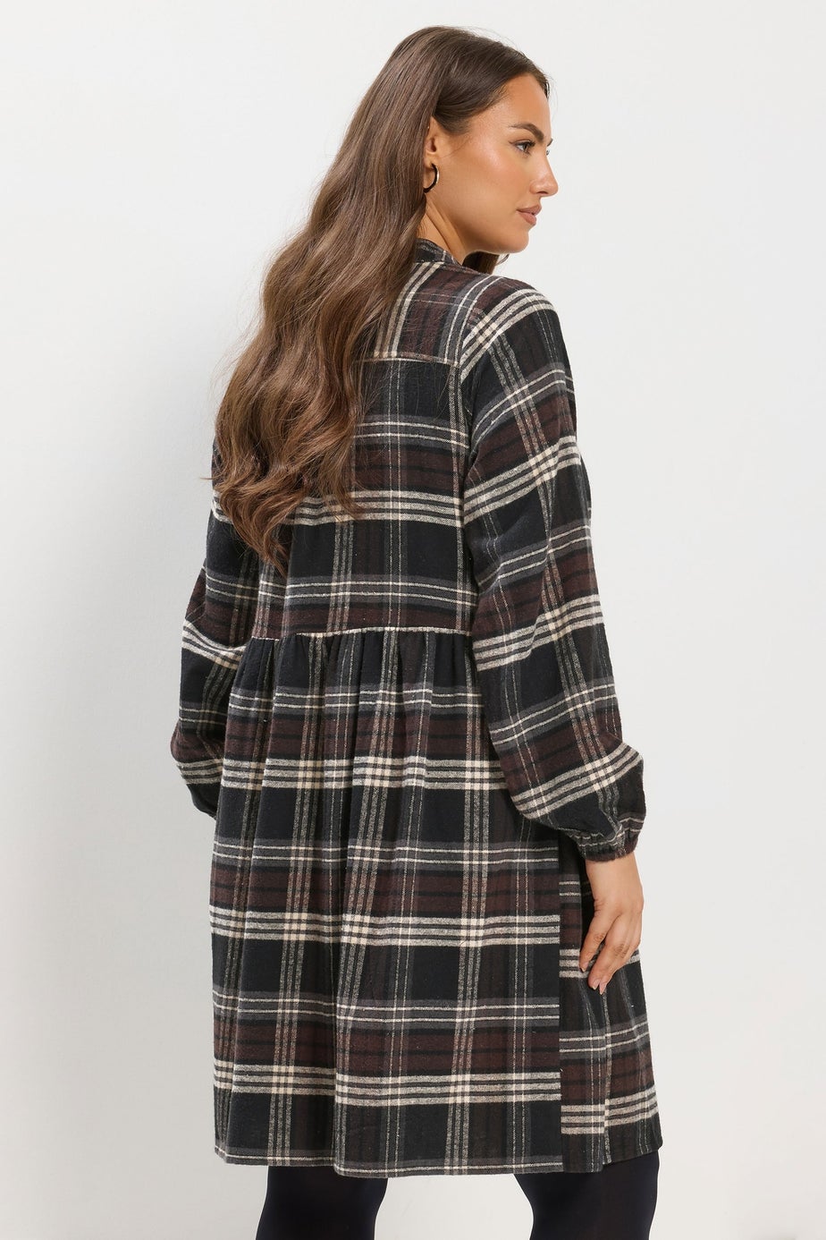 Yours Curve Chocolate Brown Check Shirt Dress