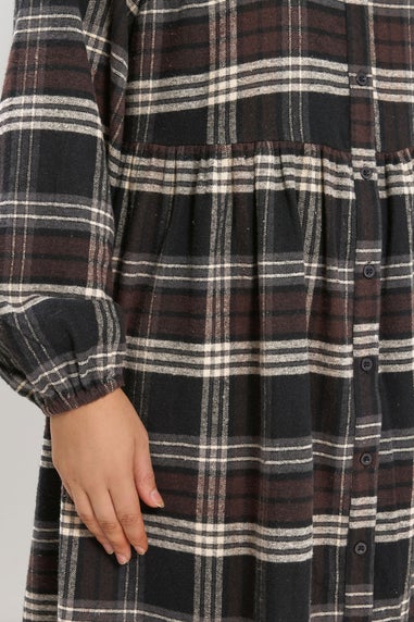 Yours Curve Chocolate Brown Check Shirt Dress