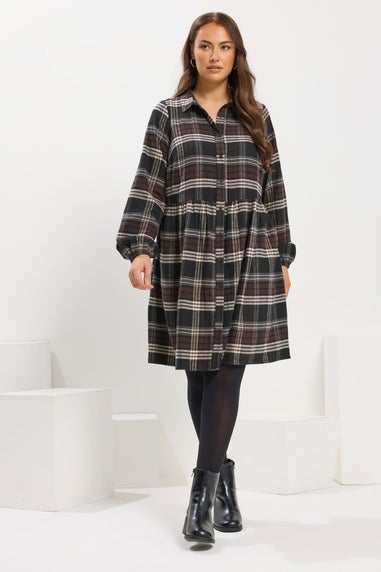 Yours Curve Chocolate Brown Check Shirt Dress