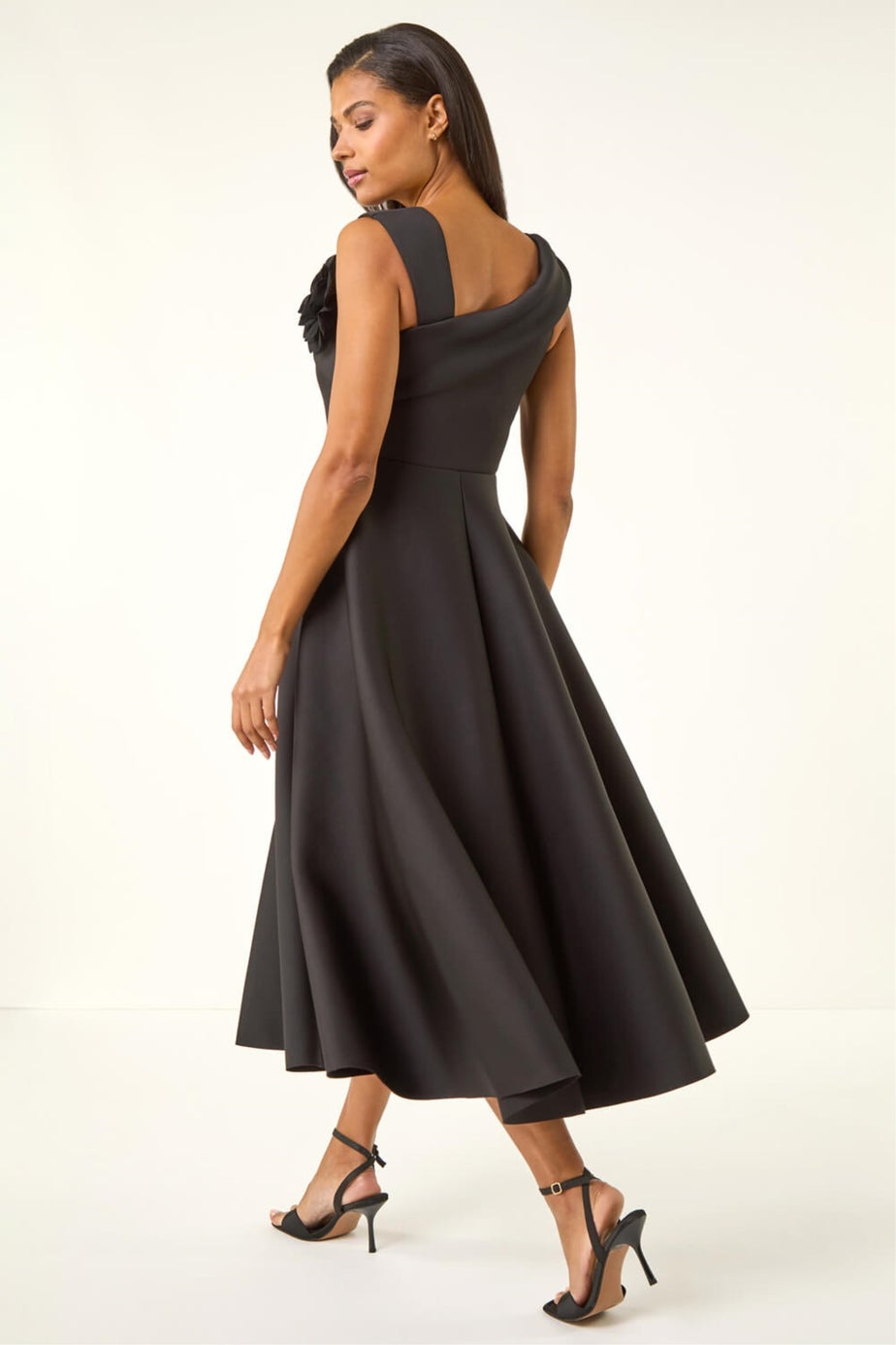 Roman Black Corsage Premium Stretch Midi Dress